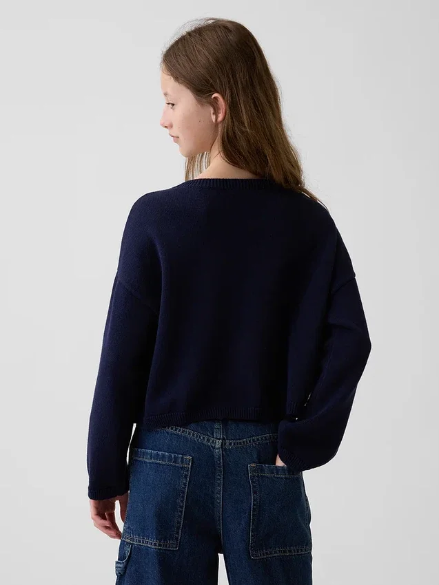 Παιδικό πλεκτό πουλόβερ σε oversized γραμμή με αμερικανικά μοτίβα
