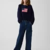 Παιδικό πλεκτό πουλόβερ σε oversized γραμμή με αμερικανικά μοτίβα