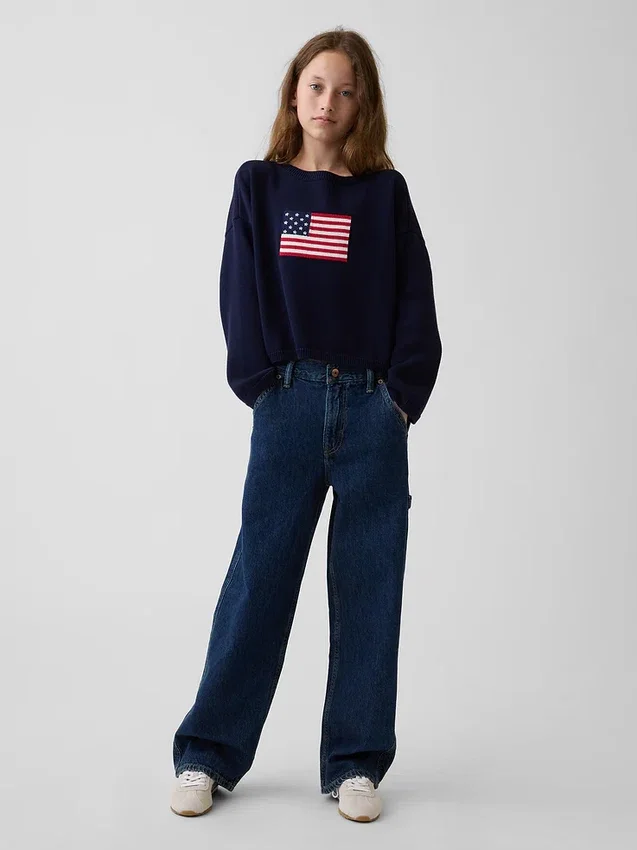 Παιδικό πλεκτό πουλόβερ σε oversized γραμμή με αμερικανικά μοτίβα