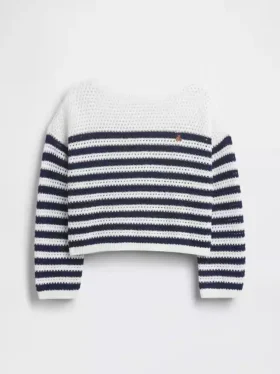 Παιδικό πουλόβερ με ρίγες σε oversized γραμμή, πλεκτό με βελονάκι