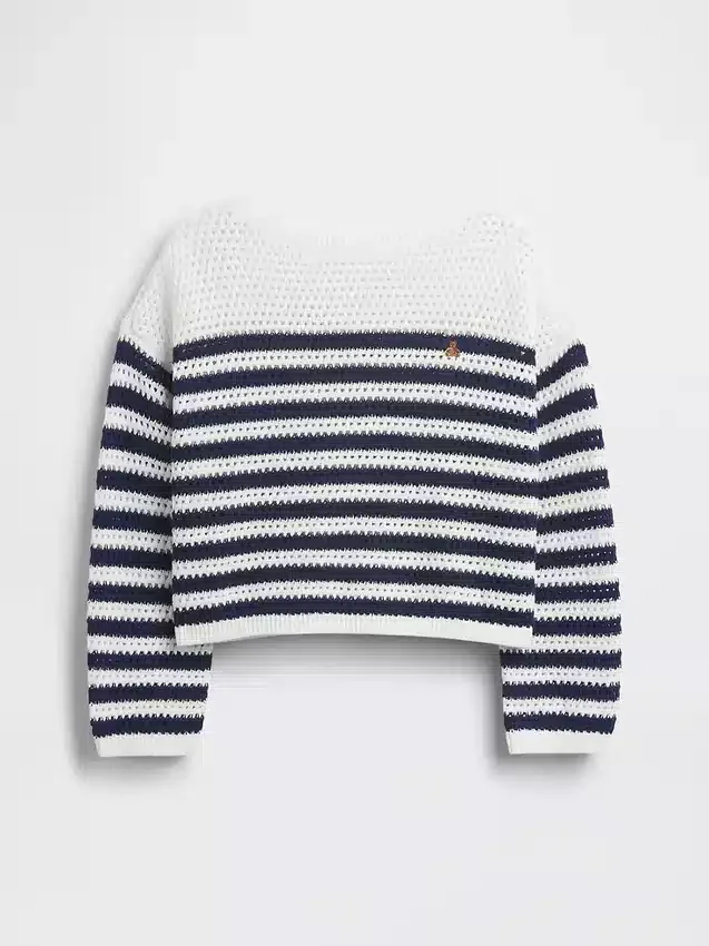 Παιδικό πουλόβερ με ρίγες σε oversized γραμμή, πλεκτό με βελονάκι