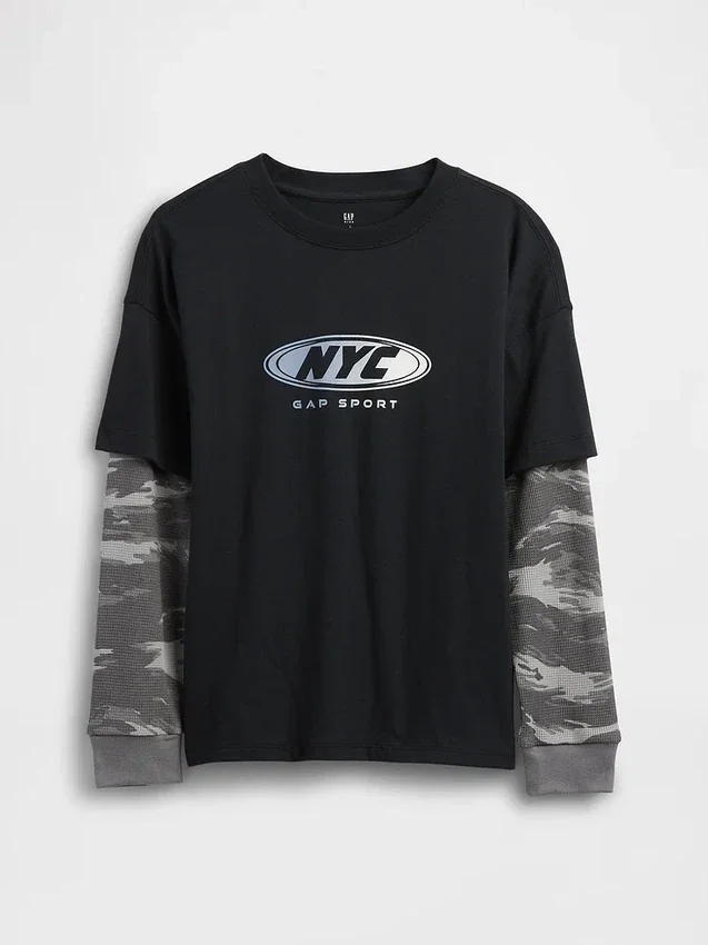 Παιδικό T-shirt 2 σε 1 με λογότυπο και σχέδια