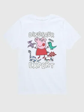 Παιδικό T-shirt με κοντά μανίκια και σχέδιο «Peppa Pig Dinosaur Expert»
