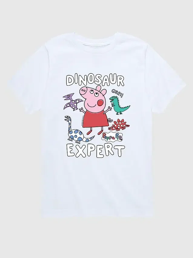 Παιδικό T-shirt με κοντά μανίκια και σχέδιο «Peppa Pig Dinosaur Expert»