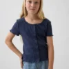 Παιδικό T-shirt με πλέξη Pointelle και κουμπιά μπροστά