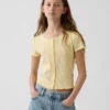Παιδικό T-shirt με πλέξη Pointelle και κουμπιά μπροστά