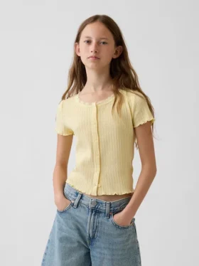 Παιδικό T-shirt με πλέξη Pointelle και κουμπιά μπροστά