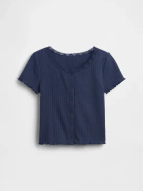 Παιδικό T-shirt με πλέξη Pointelle και κουμπιά μπροστά