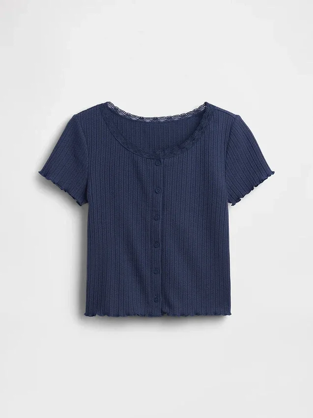 Παιδικό T-shirt με πλέξη Pointelle και κουμπιά μπροστά
