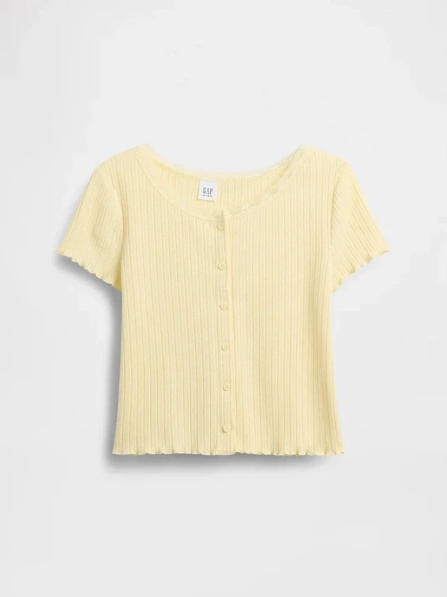 Παιδικό T-shirt με πλέξη Pointelle και κουμπιά μπροστά