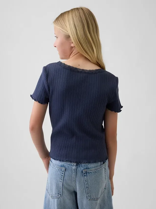 Παιδικό T-shirt με πλέξη Pointelle και κουμπιά μπροστά