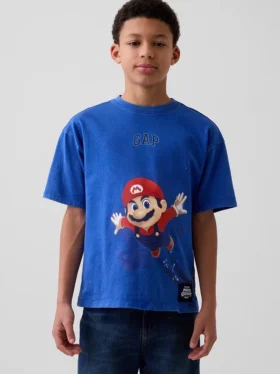 Παιδικό T-shirt Super Mario με χαλαρή γραμμή και γραφικά
