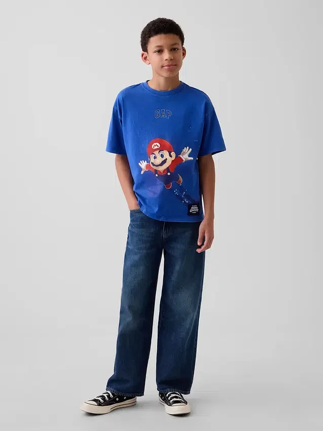 Παιδικό T-shirt Super Mario με χαλαρή γραμμή και γραφικά