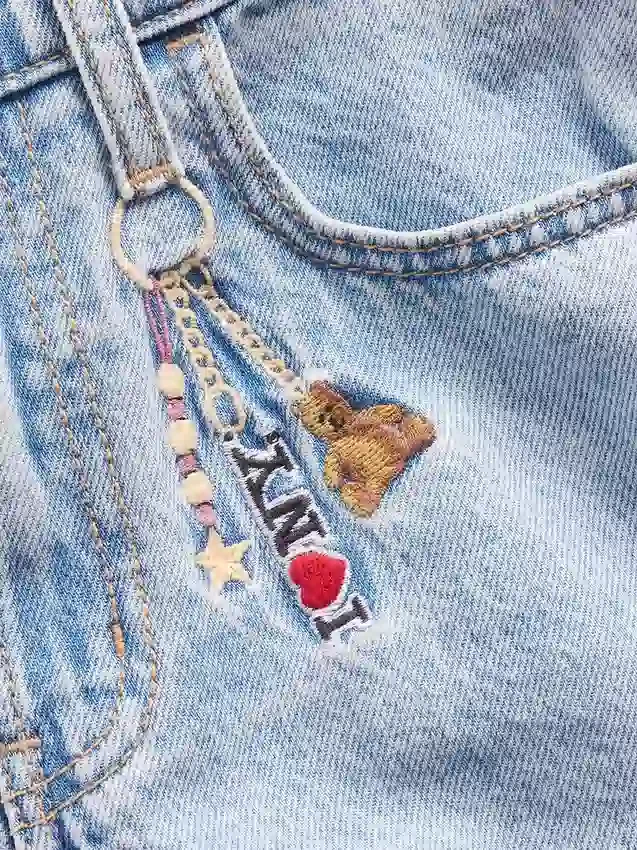 Παιδικό τζιν χαμηλής μέσης με κεντημένο «I Heart NY» σε φαρδιά γραμμή