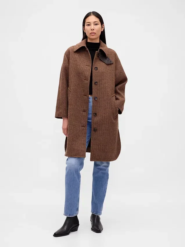 Παλτό αυτοκινήτου Oversized από μείγμα μαλλιού με μοτίβο Houndstooth