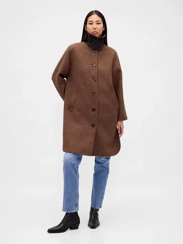 Παλτό αυτοκινήτου Oversized από μείγμα μαλλιού με μοτίβο Houndstooth