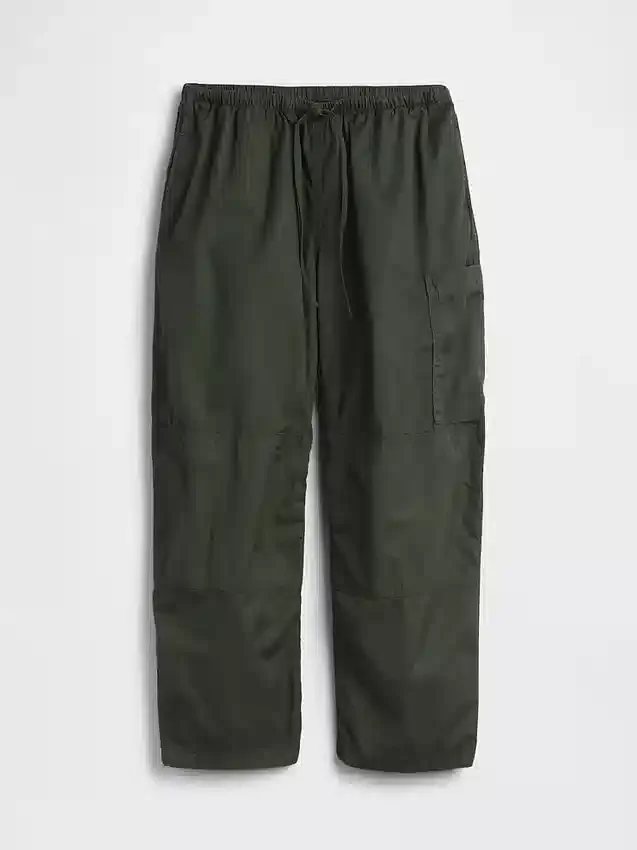 Παντελόνια μεσαίου ύψους από twill, άνετα, με φαρδύ πόδι