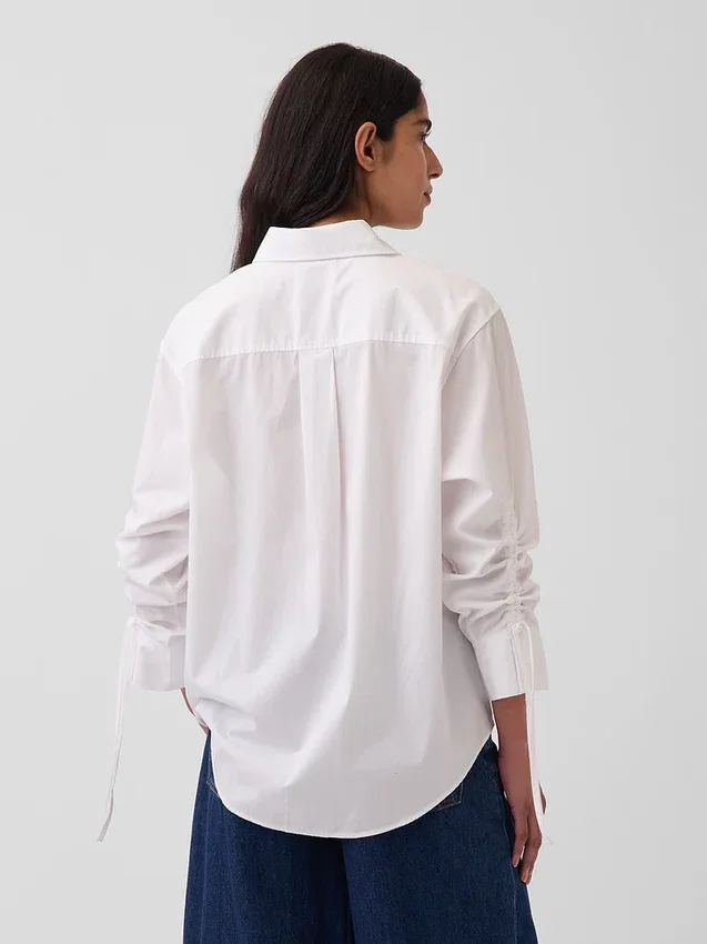 Πουκάμισο από οργανικό βαμβακερό ποπλίν με υπερμεγέθη μανίκια με πτυχώσεις