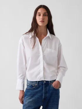 Πουκάμισο από οργανικό βαμβακερό ποπλίν σε oversized κροπ στυλ