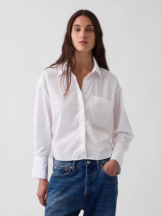 Πουκάμισο από οργανικό βαμβακερό ποπλίν σε oversized κροπ στυλ