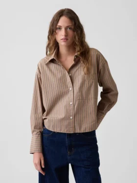 Πουκάμισο από οργανικό βαμβακερό ποπλίν σε oversized κροπ στυλ