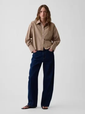 Πουκάμισο από οργανικό βαμβακερό ποπλίν σε oversized κροπ στυλ