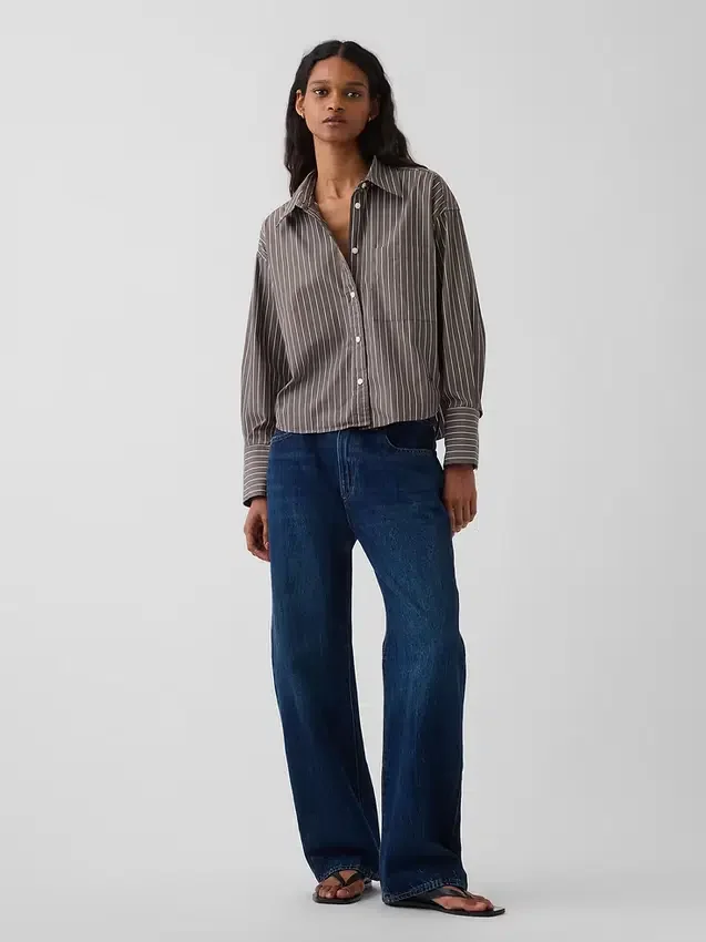 Πουκάμισο από οργανικό βαμβακερό ποπλίν σε oversized κροπ στυλ