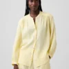 Πουκάμισο από βαμβακερό γάζι σε oversized γραμμή χωρίς γιακά