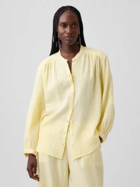 Πουκάμισο από βαμβακερό γάζι σε oversized γραμμή χωρίς γιακά
