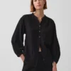 Πουκάμισο από βαμβακερό γάζι σε oversized γραμμή χωρίς γιακά