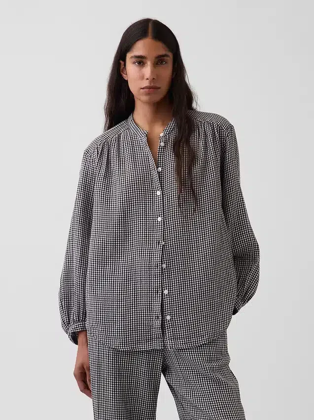 Πουκάμισο από βαμβακερό γάζι σε oversized γραμμή χωρίς γιακά