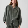 Πουκάμισο από βαμβακερό γάζι σε oversized γραμμή χωρίς γιακά