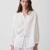 Πουκάμισο από βαμβακερό γάζι σε oversized γραμμή χωρίς γιακά