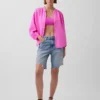 Πουκάμισο από βαμβακερό γάζι σε oversized γραμμή χωρίς γιακά