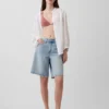 Πουκάμισο από βαμβακερό γάζι σε oversized γραμμή χωρίς γιακά
