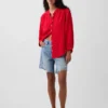 Πουκάμισο από βαμβακερό γάζι σε oversized γραμμή χωρίς γιακά