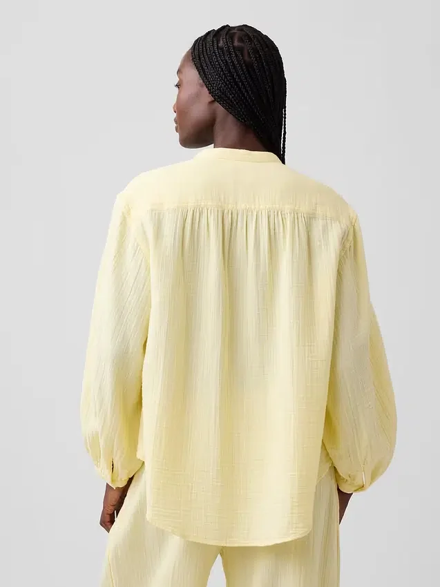 Πουκάμισο από βαμβακερό γάζι σε oversized γραμμή χωρίς γιακά