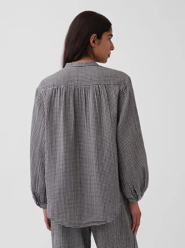 Πουκάμισο από βαμβακερό γάζι σε oversized γραμμή χωρίς γιακά