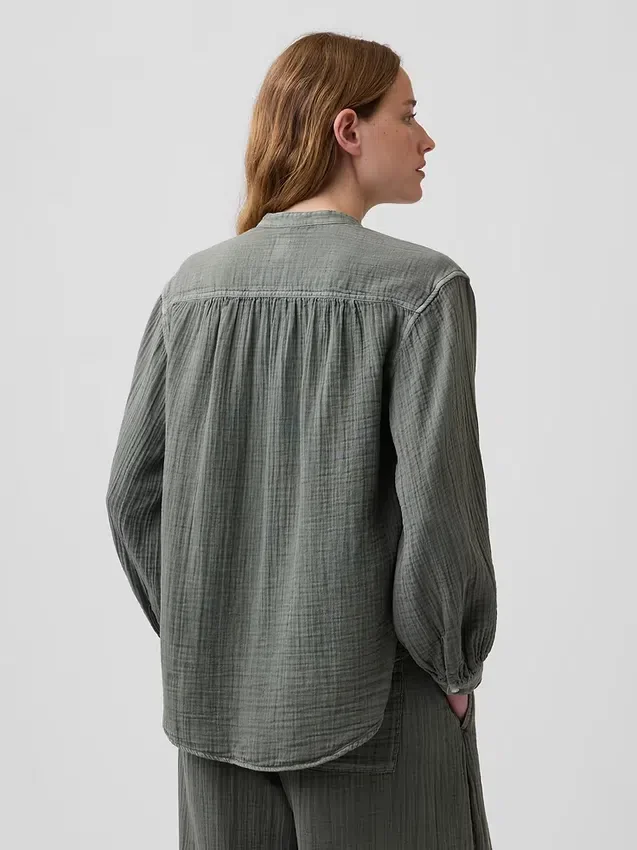Πουκάμισο από βαμβακερό γάζι σε oversized γραμμή χωρίς γιακά