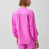 Πουκάμισο από βαμβακερό γάζι σε oversized γραμμή χωρίς γιακά