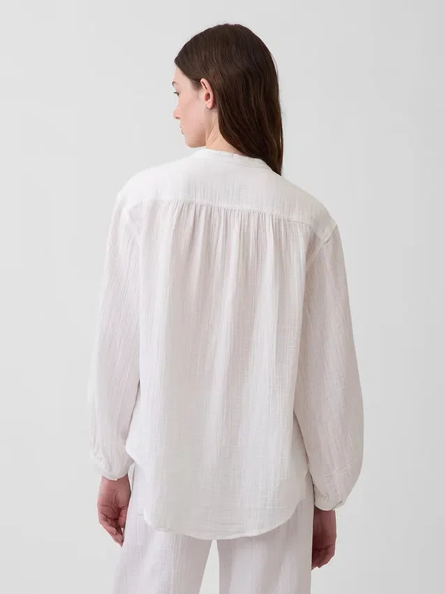 Πουκάμισο από βαμβακερό γάζι σε oversized γραμμή χωρίς γιακά