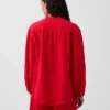 Πουκάμισο από βαμβακερό γάζι σε oversized γραμμή χωρίς γιακά