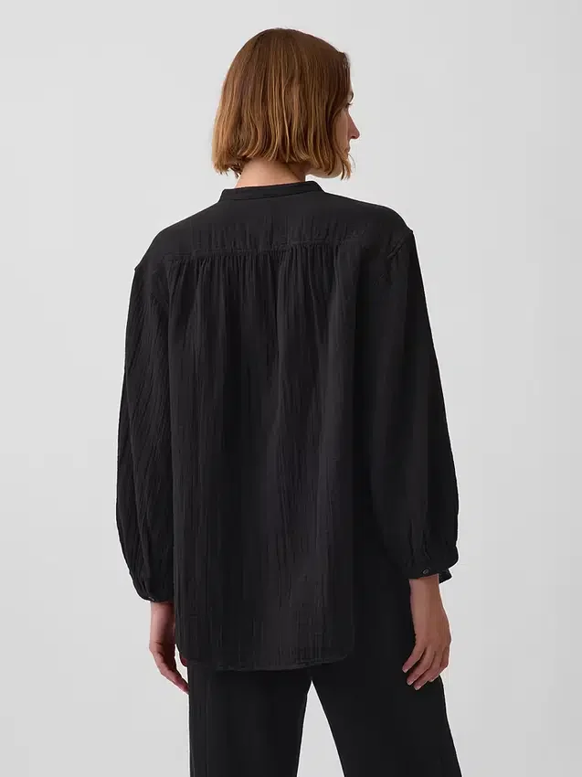 Πουκάμισο από βαμβακερό γάζι σε oversized γραμμή χωρίς γιακά