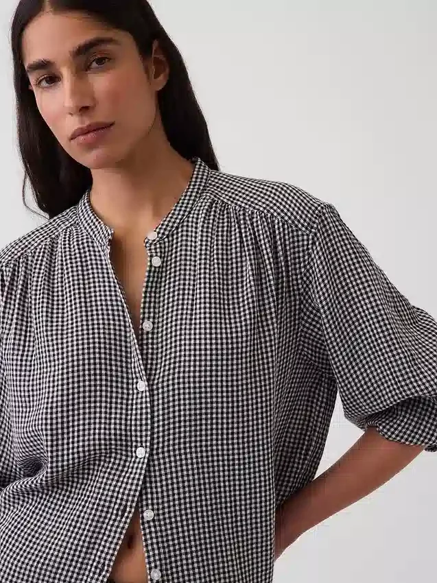 Πουκάμισο από βαμβακερό γάζι σε oversized γραμμή χωρίς γιακά