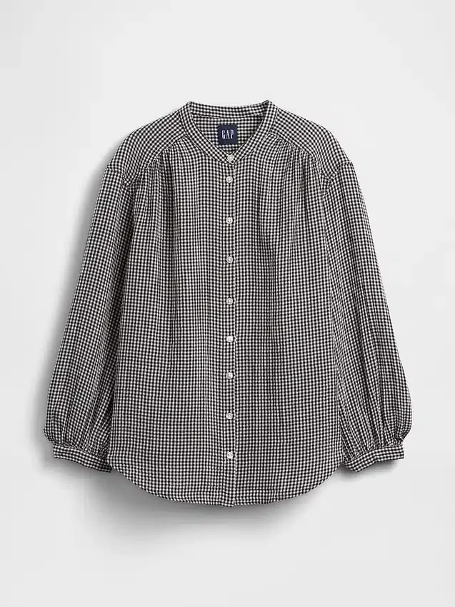 Πουκάμισο από βαμβακερό γάζι σε oversized γραμμή χωρίς γιακά