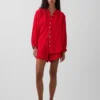 Πουκάμισο από βαμβακερό γάζι σε oversized γραμμή χωρίς γιακά