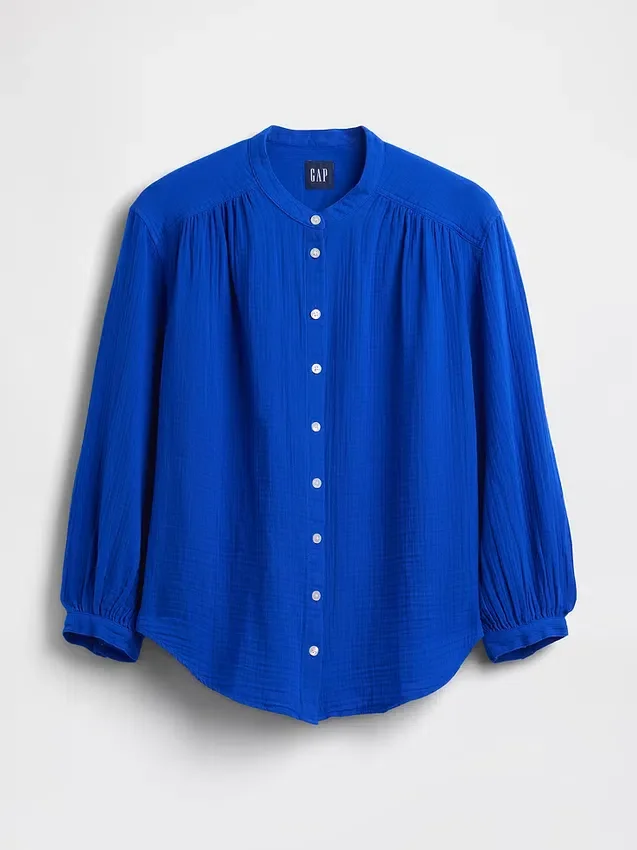 Πουκάμισο από βαμβακερό γάζι σε oversized γραμμή χωρίς γιακά