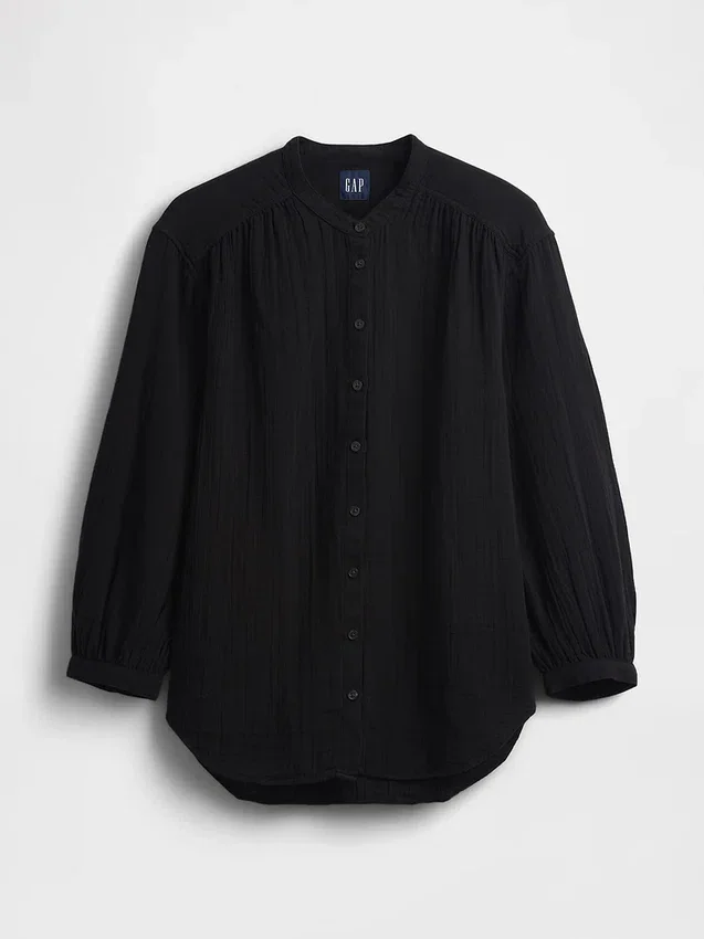 Πουκάμισο από βαμβακερό γάζι σε oversized γραμμή χωρίς γιακά