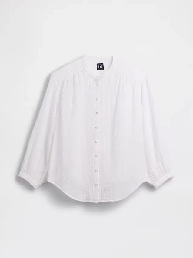 Πουκάμισο από βαμβακερό γάζι σε oversized γραμμή χωρίς γιακά