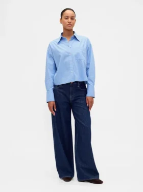 Πουκάμισο από βιολογικό βαμβάκι με ίσιο στρίφωμα και κοντό μήκος